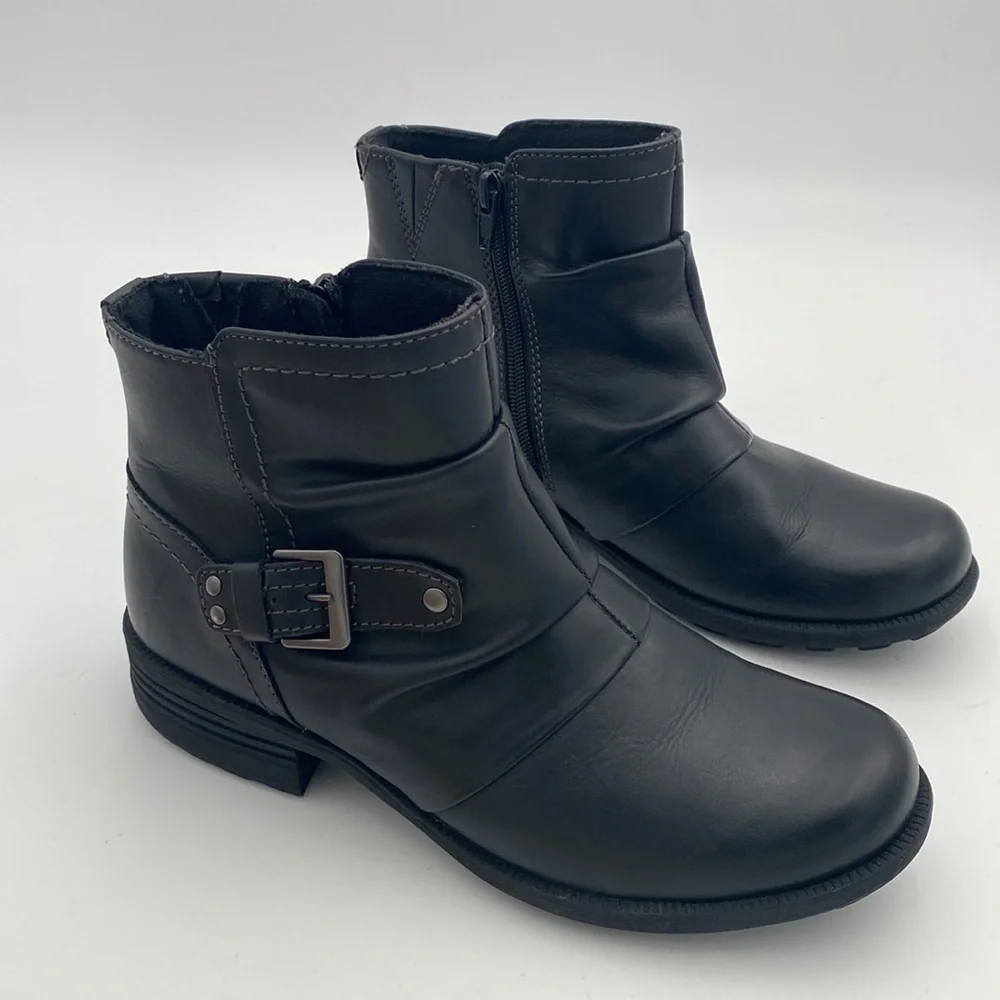 Earth Origins Black Ankle moto Boots women 9.5 leather casual office goth retro